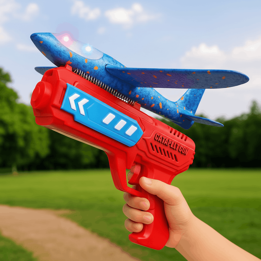 2 - in - 1 Catapult Aircraft Gun Toy – Foam Glider Plane Launcher Gun with Soft Bullets - TodsKart