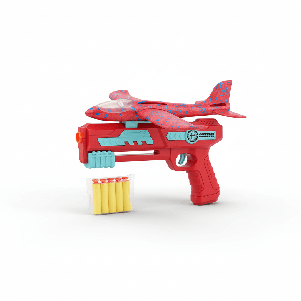 2 - in - 1 Catapult Aircraft Gun Toy – Foam Glider Plane Launcher Gun with Soft Bullets - TodsKart
