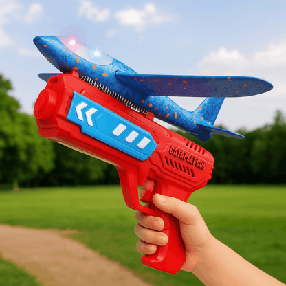 2 - in - 1 Catapult Aircraft Gun Toy – Foam Glider Plane Launcher Gun with Soft Bullets - TodsKart