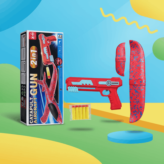 2 - in - 1 Catapult Aircraft Gun Toy – Foam Glider Plane Launcher Gun with Soft Bullets - TodsKart