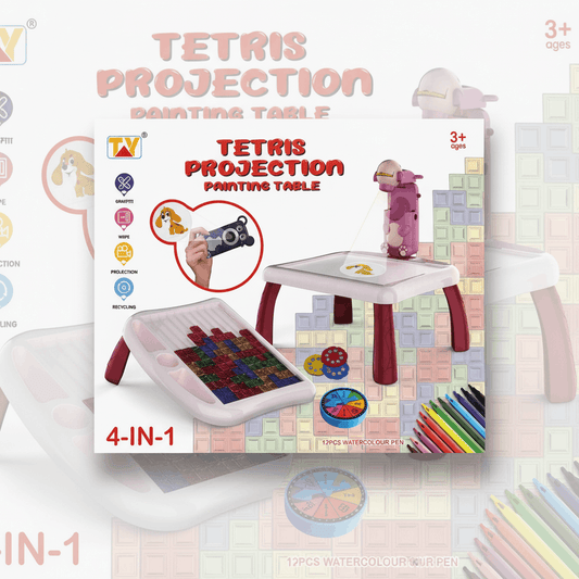 4 - in - 1 Kids Projection Drawing Table – Tetris Painting Table with Projector & 12 Watercolor Pens - TodsKart