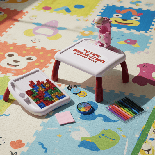 4 - in - 1 Kids Projection Drawing Table – Tetris Painting Table with Projector & 12 Watercolor Pens - TodsKart