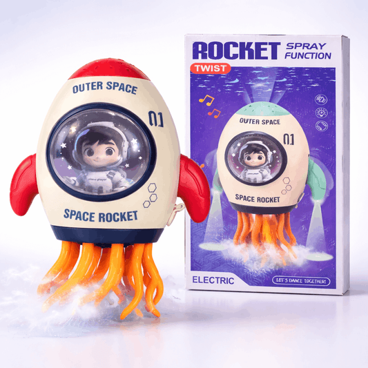 Space Rocket Spray Toy with Lights & Music – Electric Bump & Go Mist Toy for Kids