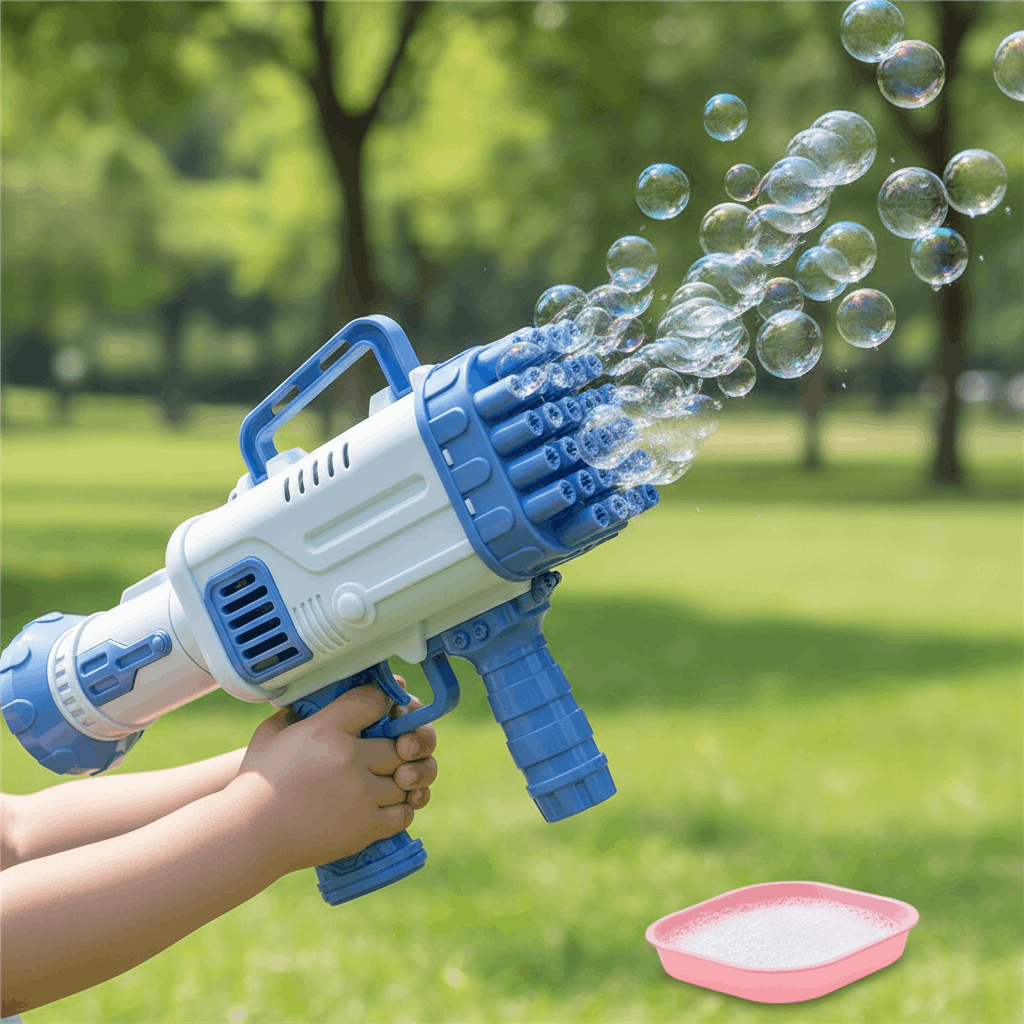 32-Hole Bazooka Bubble Gun – Automatic Bubble Blaster Toy with LED Lights for Kids