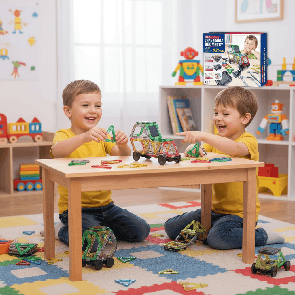 Solar STEM Building Kit – 62+ PCS Changeable Geometry Construction Set with Solar Power Module