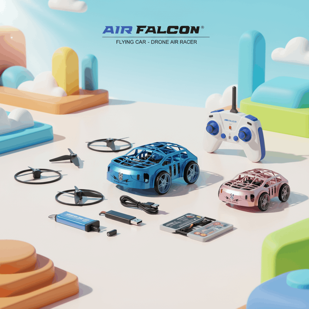 Air Falcon Flying Car Drone – 2 - in - 1 Remote Control Car & Quadcopter with One - Key Takeoff, Headless Mode & LED Lights - TodsKart
