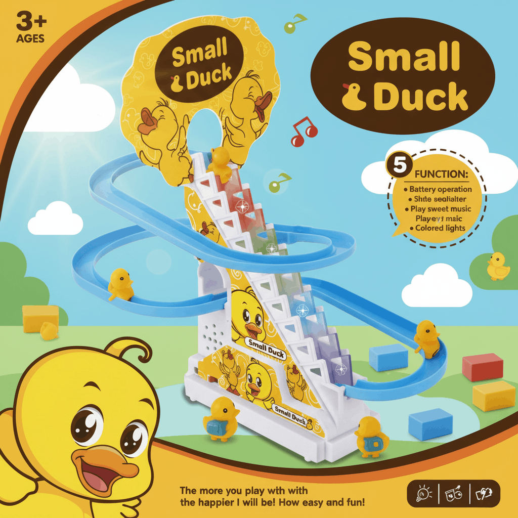 Electric Duck Climbing Stairs Toy – Musical Duck Slide Track with Lights & Escalator for Kids - TodsKart
