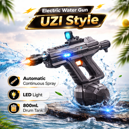 Electric Water Gun UZI Style – Automatic Continuous Spray Water Blaster with Drum Tank - TodsKart