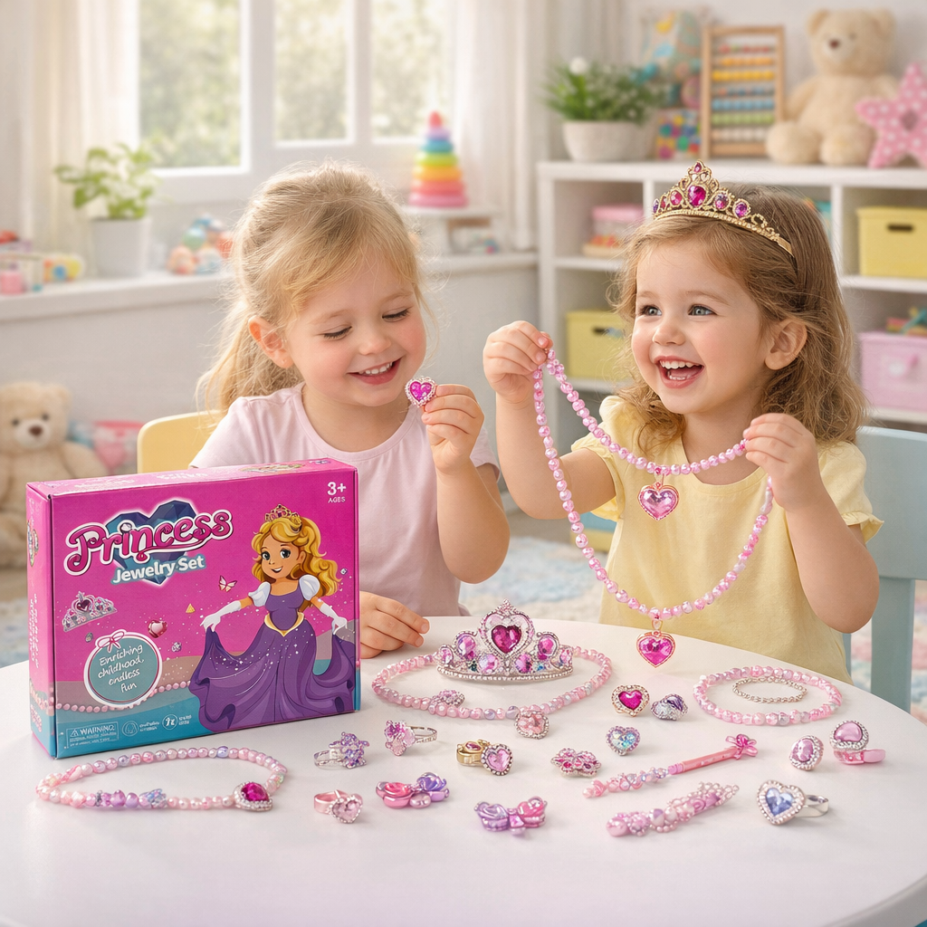 Princess Jewelry Set for Girls – Kids Dress Up Accessories with Tiara, Necklace, Rings & Bracelet | Pretend Play Princess Toy - TodsKart