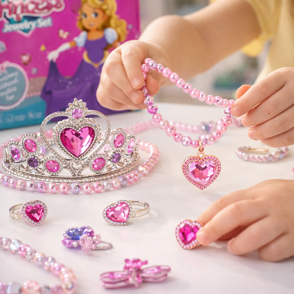 Princess Jewelry Set for Girls – Kids Dress Up Accessories with Tiara, Necklace, Rings & Bracelet | Pretend Play Princess Toy - TodsKart