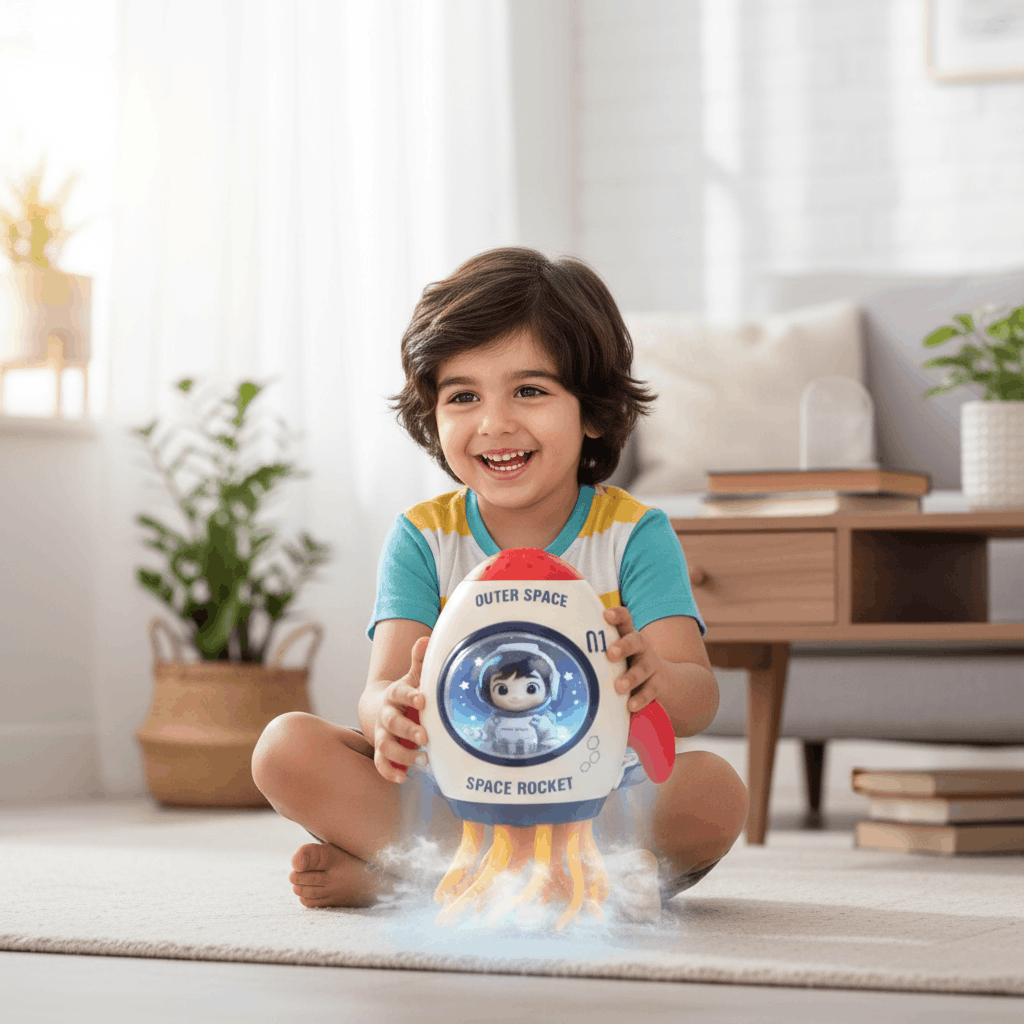 Space Rocket Spray Toy with Lights & Music – Electric Bump & Go Mist Toy for Kids - TodsKart